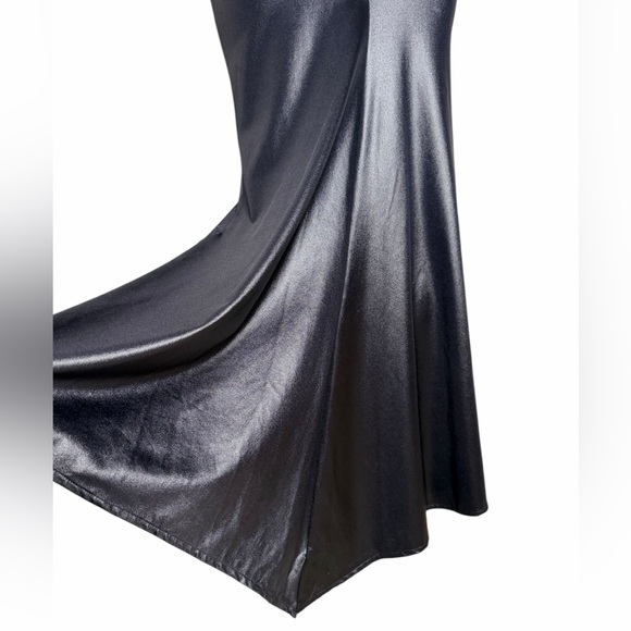 VTG 90s Trashy Black Wet-Look Maxi Dress | Lace-Up Back | Bodycon | Size S - Picture 5 of 11